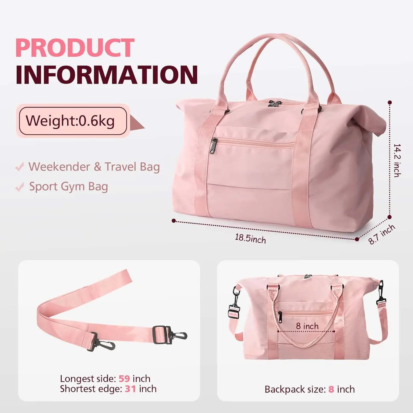 Small Gym Bag for Women with Yoga Mat Holder, Mini Duffle Bag for Travel, Lightweight Weekender Duffel for Workout and Dance