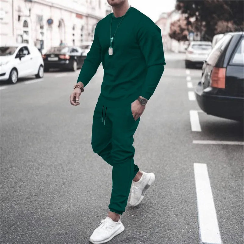 2025 New Men Two Pieces Sets Running Sweatshirt+Sweatpants Suit Autumn Winter Warm Tracksuit Sets Men's Jogger Sports Suit