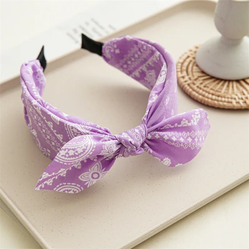 Fashion Cotton Cashew Flowers Printing Soft Wide Hairhoop Hair Accessories for Women Casual Bow Cross Ethnic Headband 2030