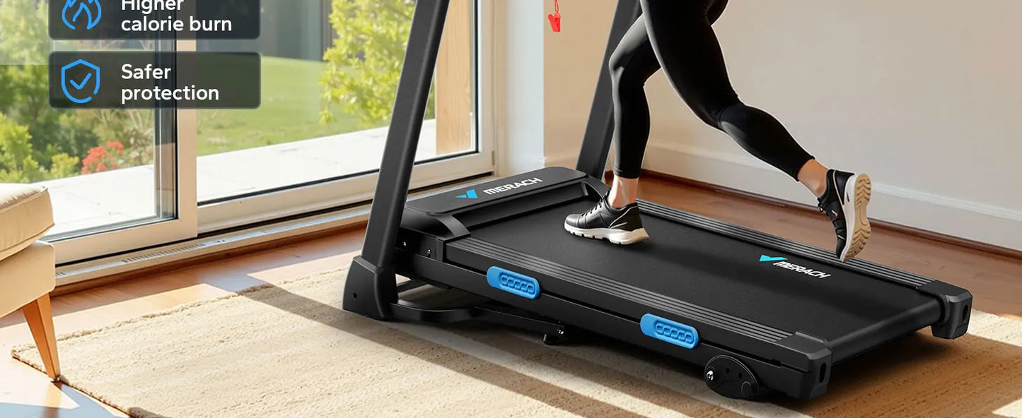 MERACH Foldable Treadmill T12 Incline Quiet Treadmills Double Deck Technology 4 Silicone Shock Cushion Heart Rate Monitoring