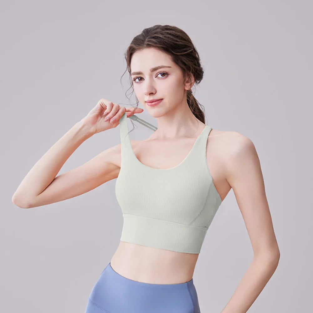 Women Sports Bra Solid Color Women Cross Back Bra Fitness Underwear Running Fitness Gym Yoga Padded Bralette