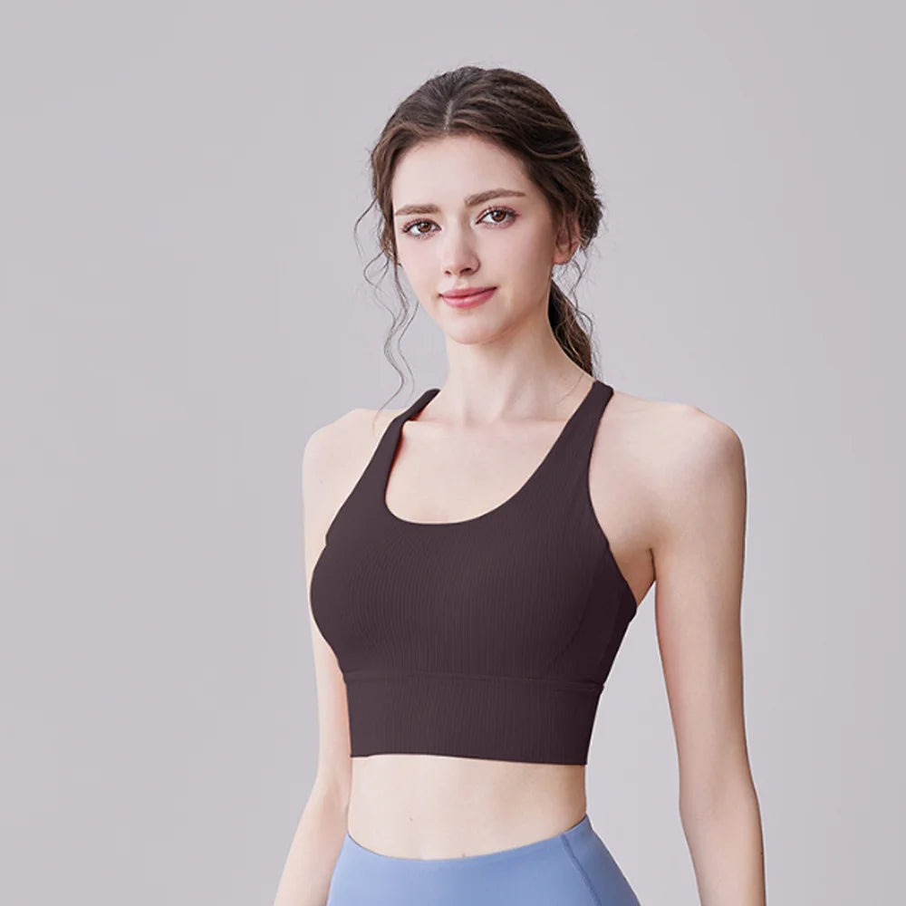 Women Sports Bra Solid Color Women Cross Back Bra Fitness Underwear Running Fitness Gym Yoga Padded Bralette