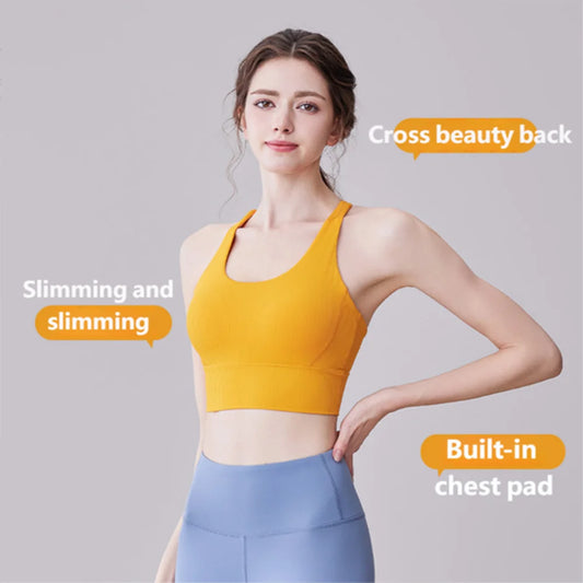 Women Sports Bra Solid Color Women Cross Back Bra Fitness Underwear Running Fitness Gym Yoga Padded Bralette