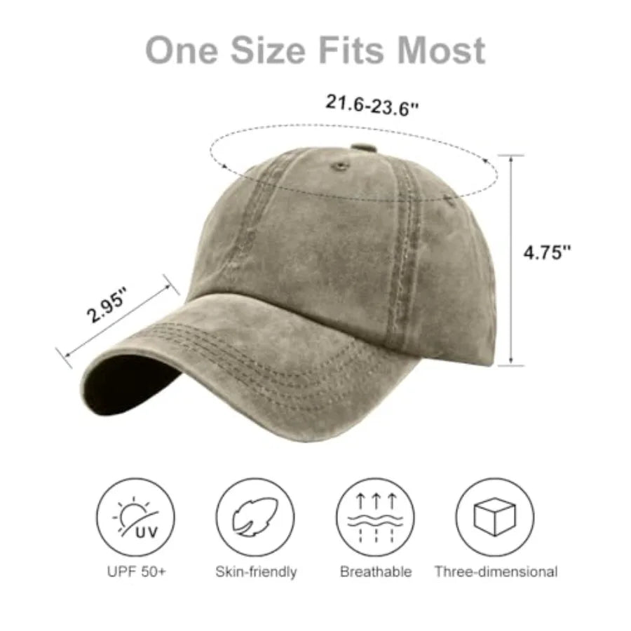 Womens Vintage Washed Distressed Baseball-Cap with Ponytail Hole Sport Golf Hat