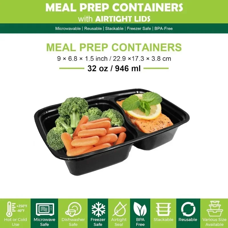 20PCS Takeaway Lunch Box with 2-pocket LidTravel Lunch BoxDisposable Bento BoxMicrowave/Dishwasher/Freezer Safe
