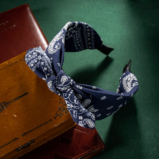 Fashion Cotton Cashew Flowers Printing Soft Wide Hairhoop Hair Accessories for Women Casual Bow Cross Ethnic Headband 2030