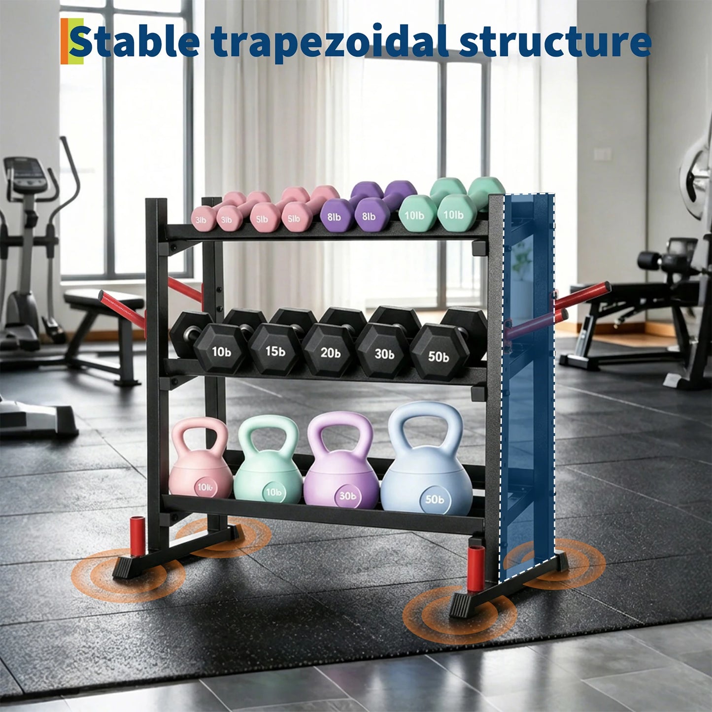 Adjustable 3-Tier Dumbbell Rack, 1300LB Capacity Weight Stand for Home Gym - Heavy-Duty Organizer for Dumbbells, Kettlebells, Barbells & Plates - Durable H-Frame Design