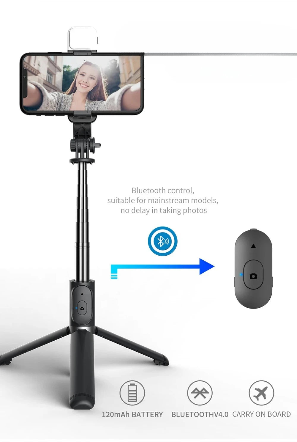 New Wireless Bluetooth Selfie Stick Tripod with Remote Extendable Tripod with Detachable for iPhone Android Smartphone