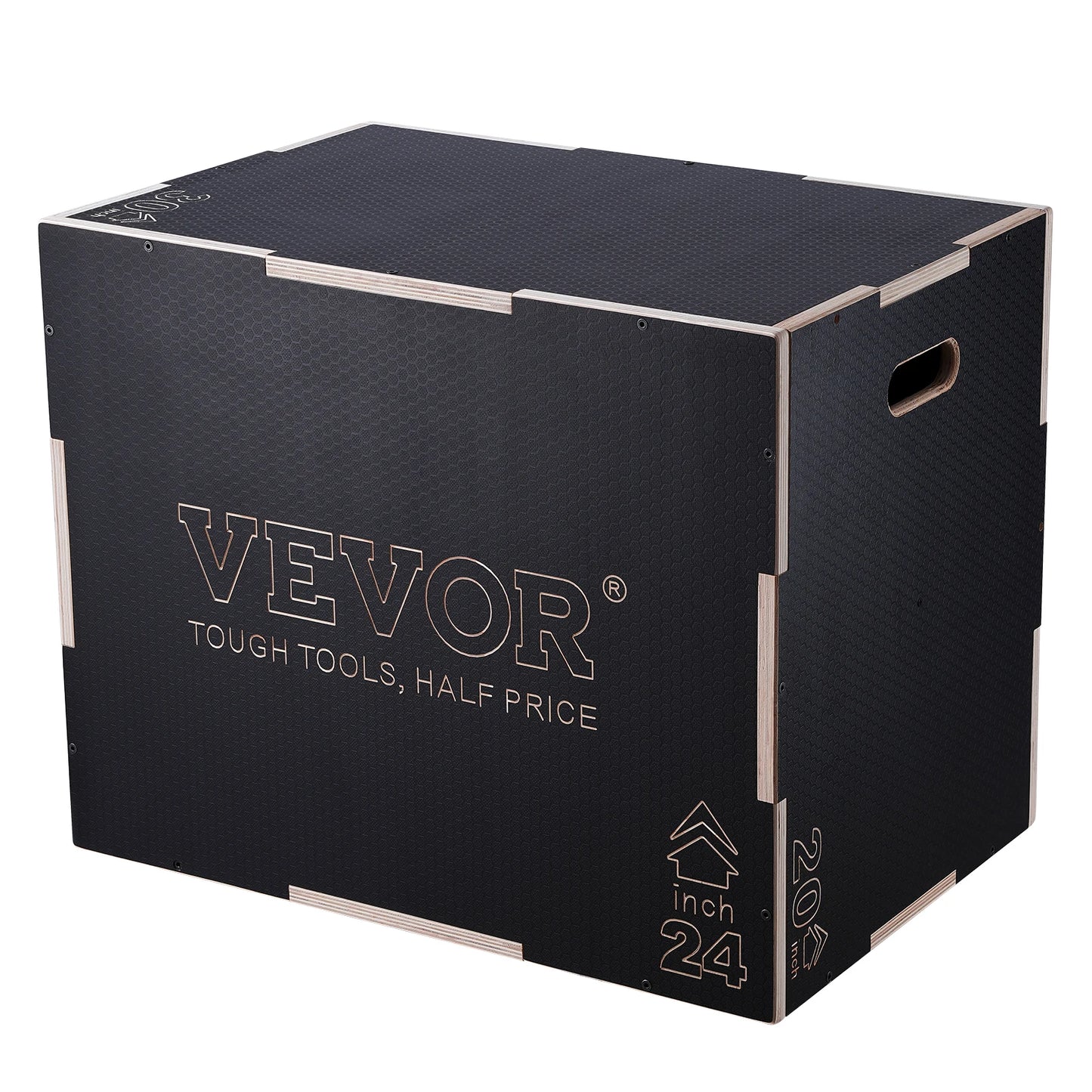 VEVOR 3 in 1 Plyometric Jump Box Wooden Plyo Box Black, Anti-Slip Surface for Home Gym Training Conditioning Strength Training