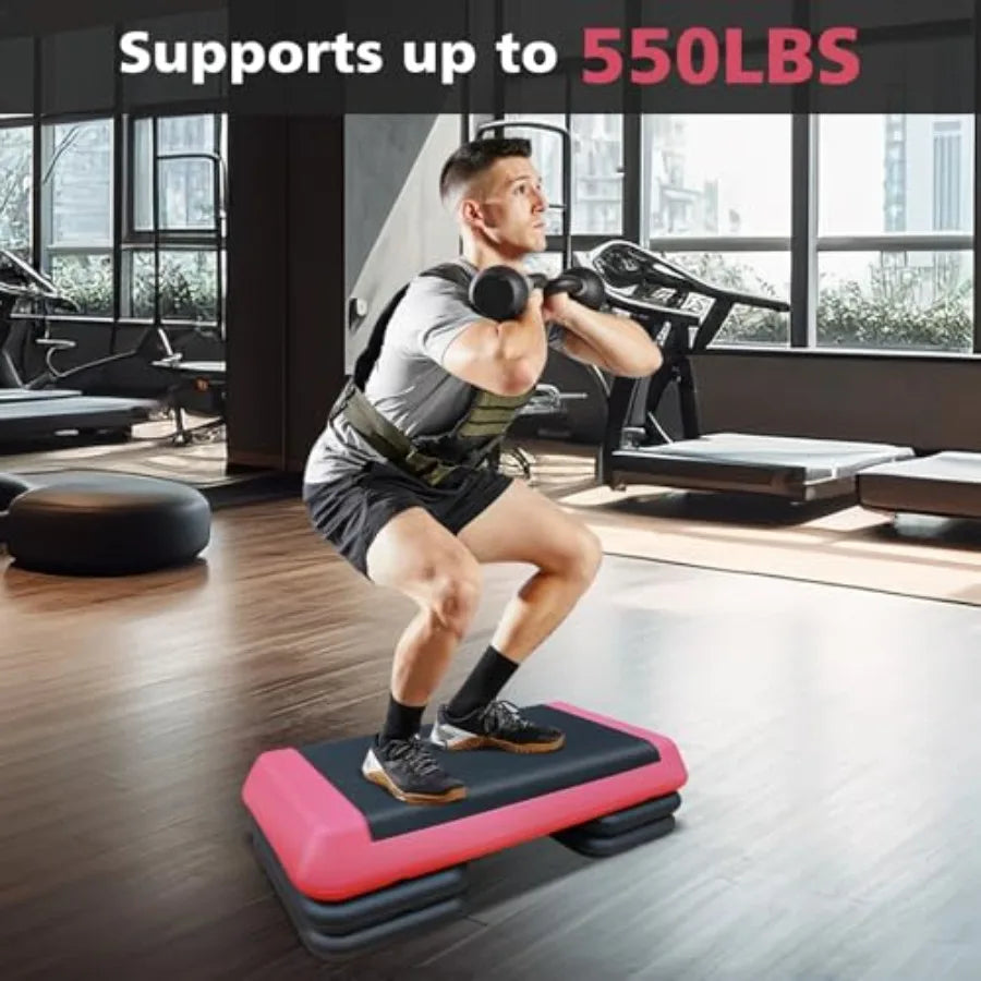 28.5'' Exercise Aerobic Step Platform, 4-6-8inAdjustable Fitness Stepper Workout with 4 Stackable Risers, Aerobics Stepper Work