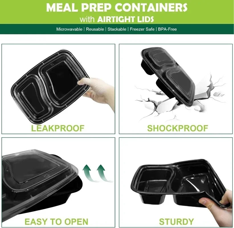 20PCS Takeaway Lunch Box with 2-pocket LidTravel Lunch BoxDisposable Bento BoxMicrowave/Dishwasher/Freezer Safe