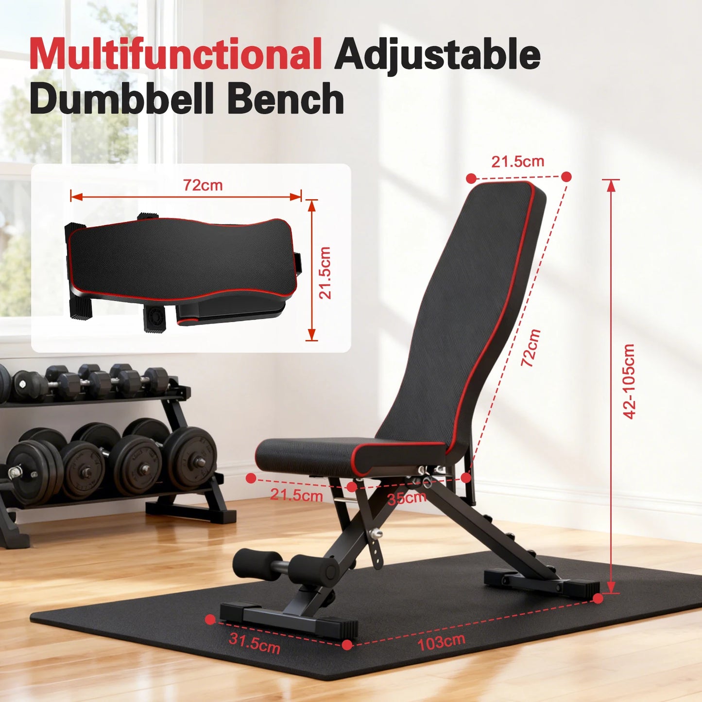 Multifunctional Dumbbell Bench Adjustable Foldable Weight Bench Abdominal Waist Fitness 660LBS Capacity for Home Gym 6-Position Backrest 72 Workout Angles for Full Body Workout Strength Training