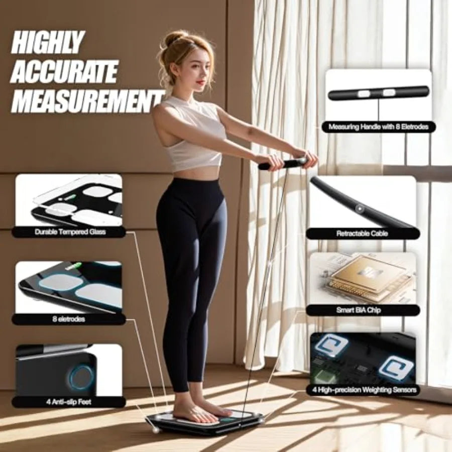 Smart Scale for Body Weight and Fat Percentage Highly Accurate Digital Bathroom Body Fat Scale with 8 Electrodes for BMI 28 Bod