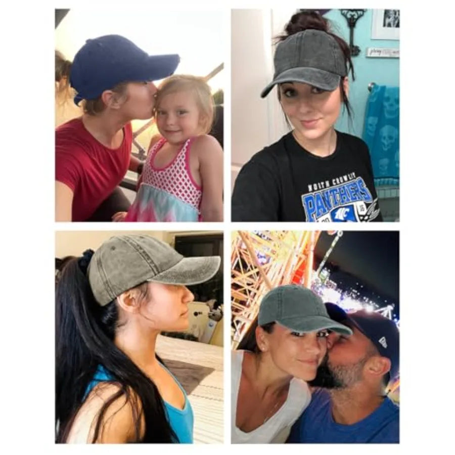 Womens Vintage Washed Distressed Baseball-Cap with Ponytail Hole Sport Golf Hat