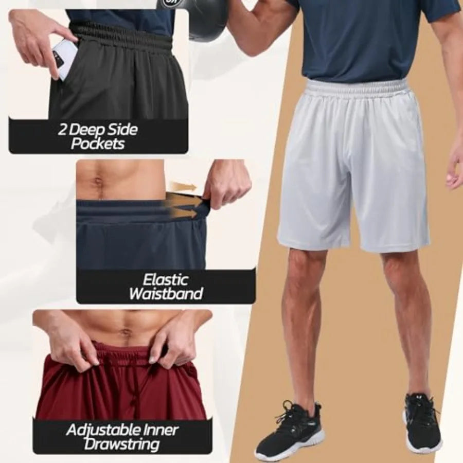 Three Pack Mens Quick Dry Athletic Basketball Shorts With Pockets