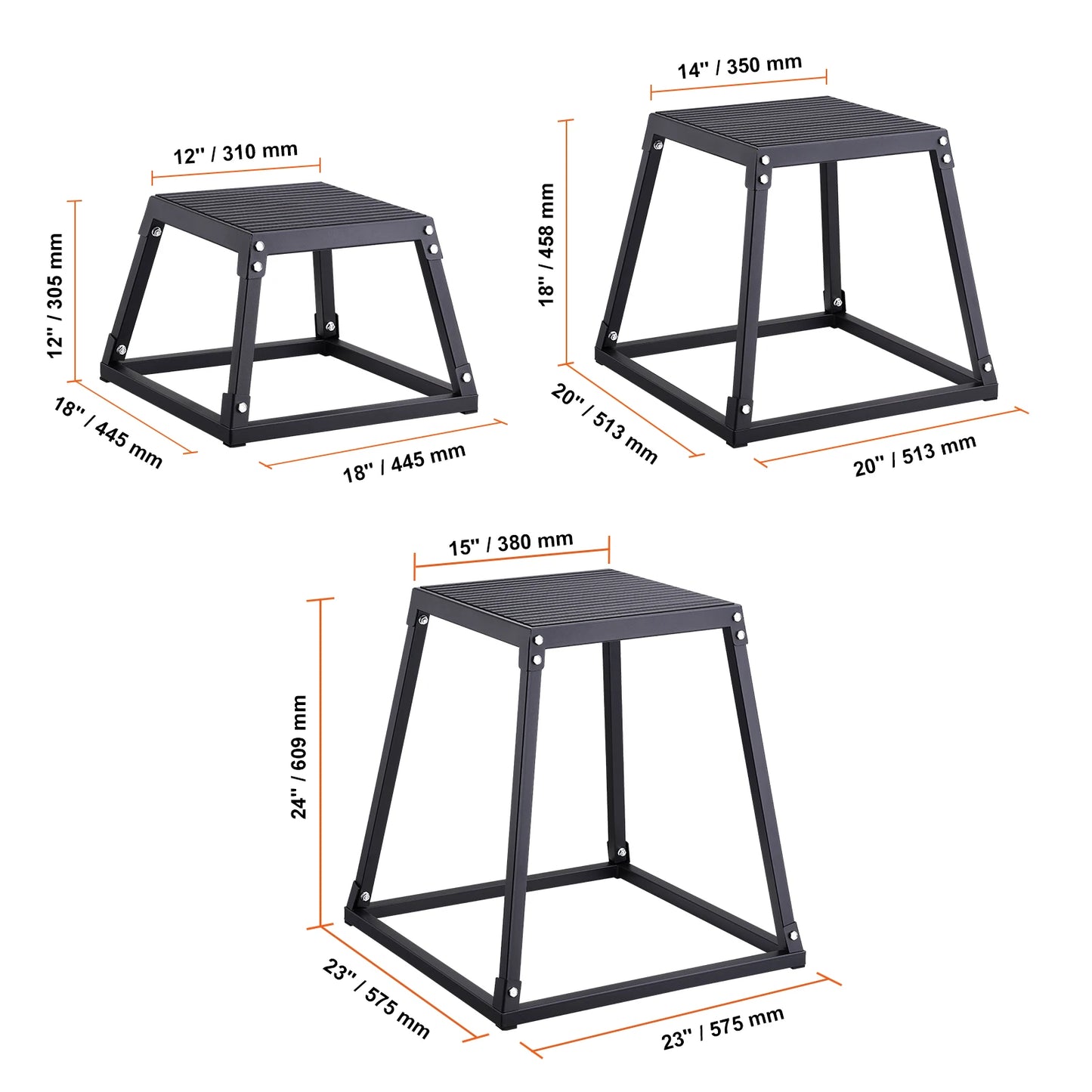 SucceBuy 12/18/24Inch Plyometric Jump Boxes Plyo Box Platform and Jumping Agility Box Anti-Slip Fitness Exercise Step Up Box Set