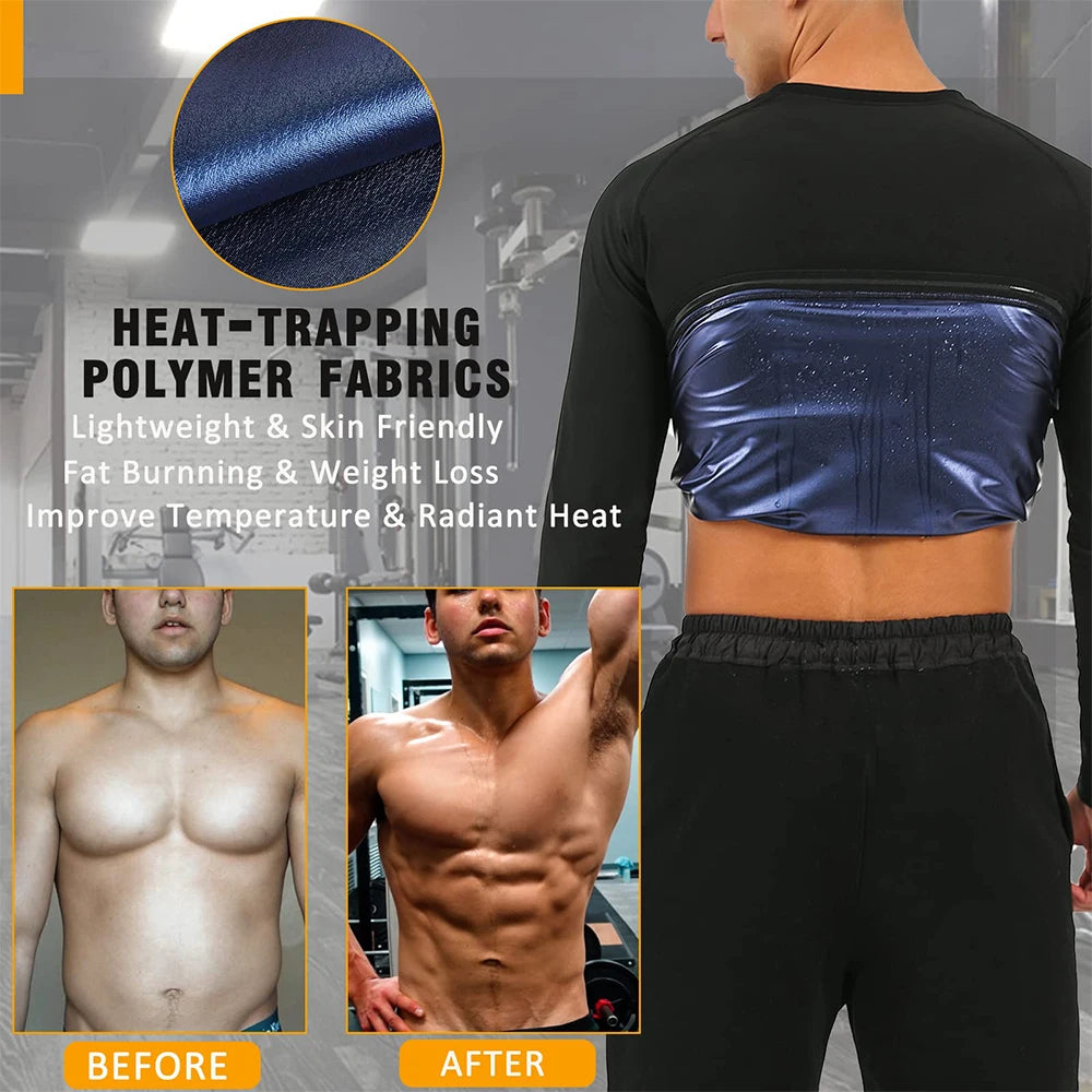 Sauna Shirt for Men Sweat Suit Compression Long Sleeve Top Weight Loss Body Shaper Shirts for Workout Sports