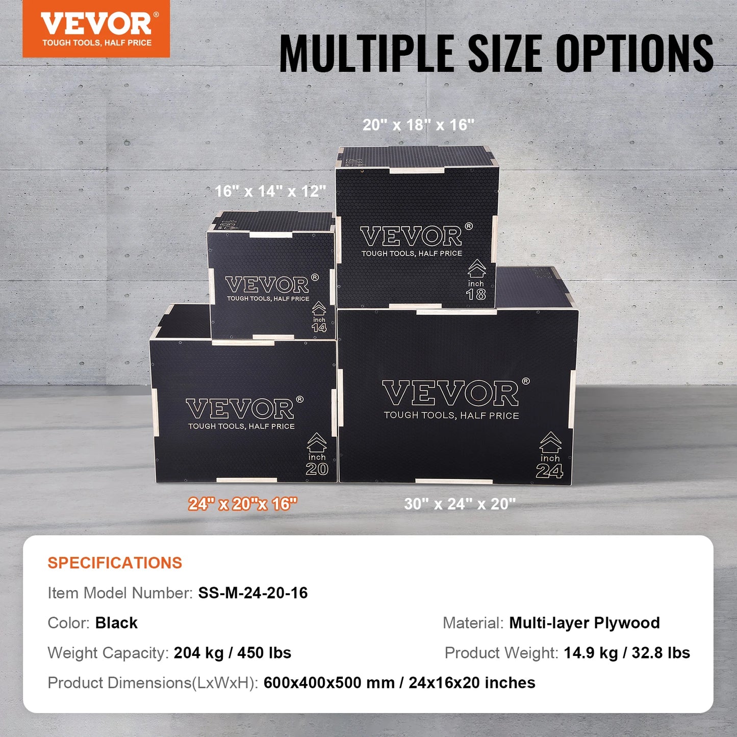 VEVOR 3 in 1 Plyometric Jump Box Wooden Plyo Box Black, Anti-Slip Surface for Home Gym Training Conditioning Strength Training