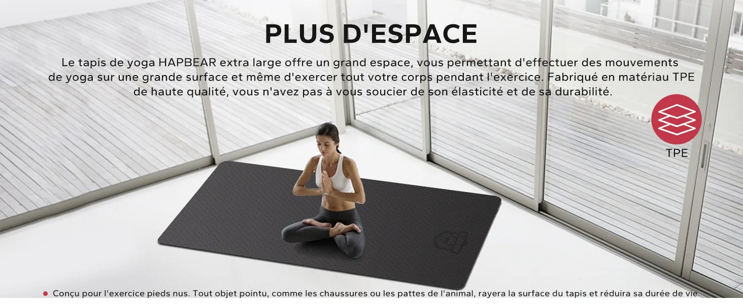 HAPBEAR Extra Large Yoga Mat for Women, 6mm/8mm Thick TPE Eco Friendly Non Slip Wide Exercise Mat for Pilates Home Gym Workout