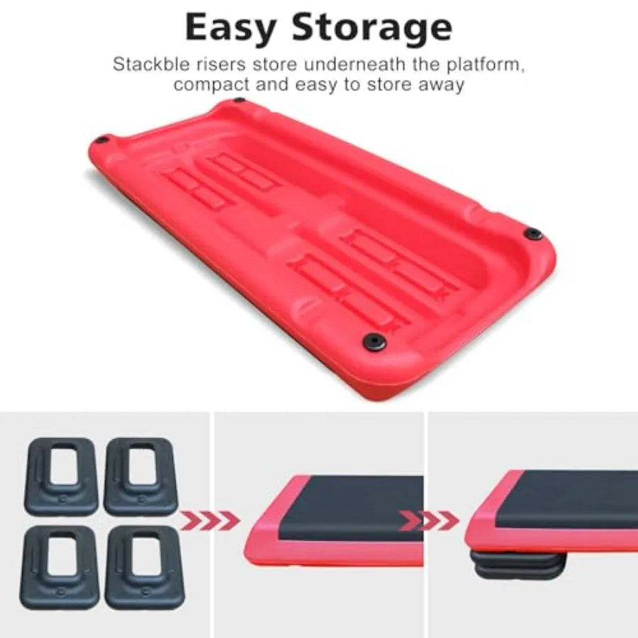 28.5'' Exercise Aerobic Step Platform, 4-6-8inAdjustable Fitness Stepper Workout with 4 Stackable Risers, Aerobics Stepper Work