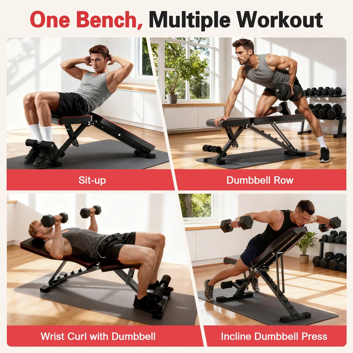 Multifunctional Dumbbell Bench Adjustable Foldable Weight Bench Abdominal Waist Fitness 660LBS Capacity for Home Gym 6-Position Backrest 72 Workout Angles for Full Body Workout Strength Training