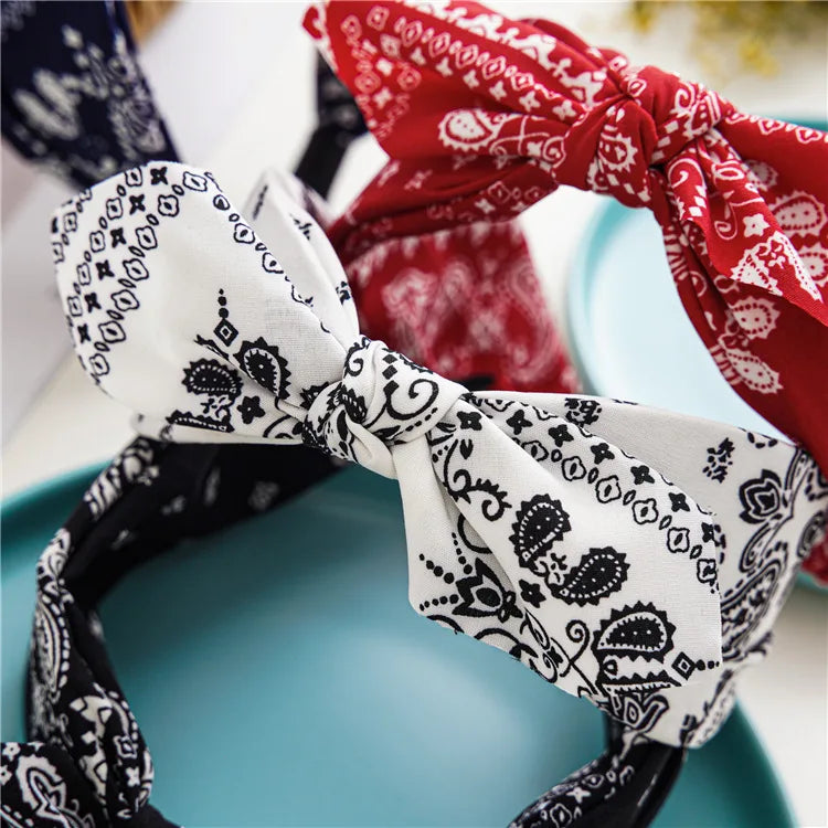 Fashion Cotton Cashew Flowers Printing Soft Wide Hairhoop Hair Accessories for Women Casual Bow Cross Ethnic Headband 2030