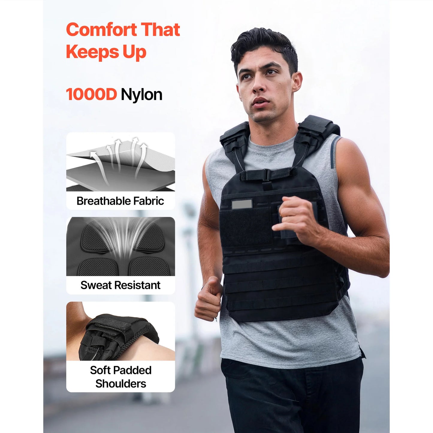 SucceBuy Weighted Vest Body Weight Vest with Shoulder Pad and Reflective Stripe Workout Equipment for  Strength Training Running