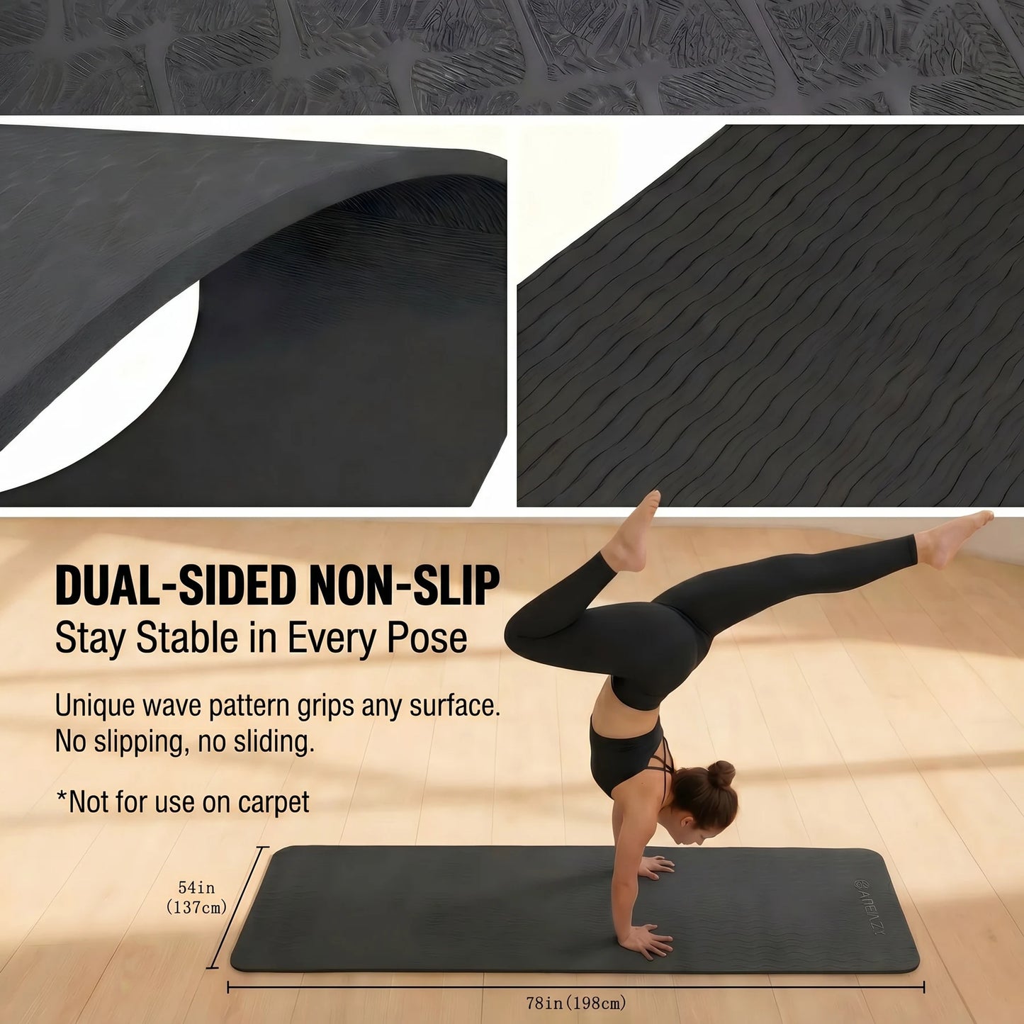 HAPBEAR Extra Large Yoga Mat for Women, 6mm/8mm Thick TPE Eco Friendly Non Slip Wide Exercise Mat for Pilates Home Gym Workout