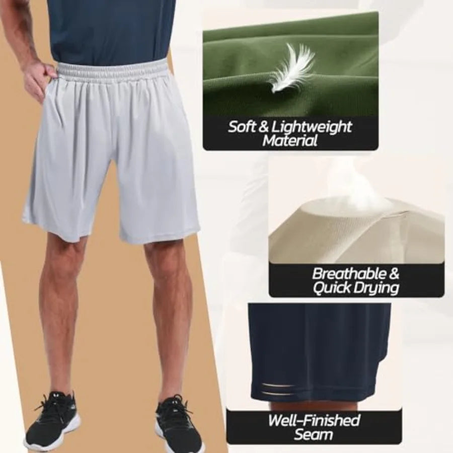 Three Pack Mens Quick Dry Athletic Basketball Shorts With Pockets