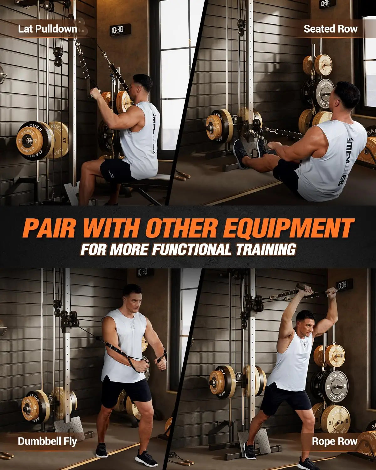 Pulldown Machines, Wall Mount Cable Station for Home Gym, Adjustable Dual Pulleys Cable Crossover Machine with 18 Positions, Heavy Duty Upper Body Weight Machines Workout Equipment