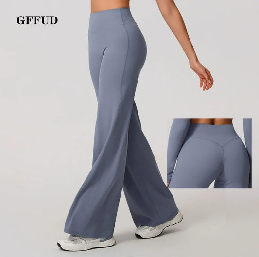 Women Yoga Wide-leg pants Straight Leg Bottoms Naked Feel Pilates Running Sports Trousers Women's Mid-Waist GYM Pants Leggings