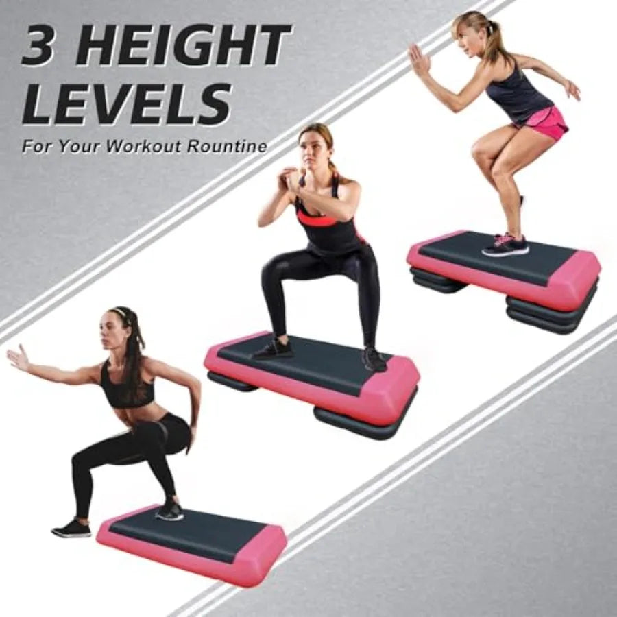 28.5'' Exercise Aerobic Step Platform, 4-6-8inAdjustable Fitness Stepper Workout with 4 Stackable Risers, Aerobics Stepper Work