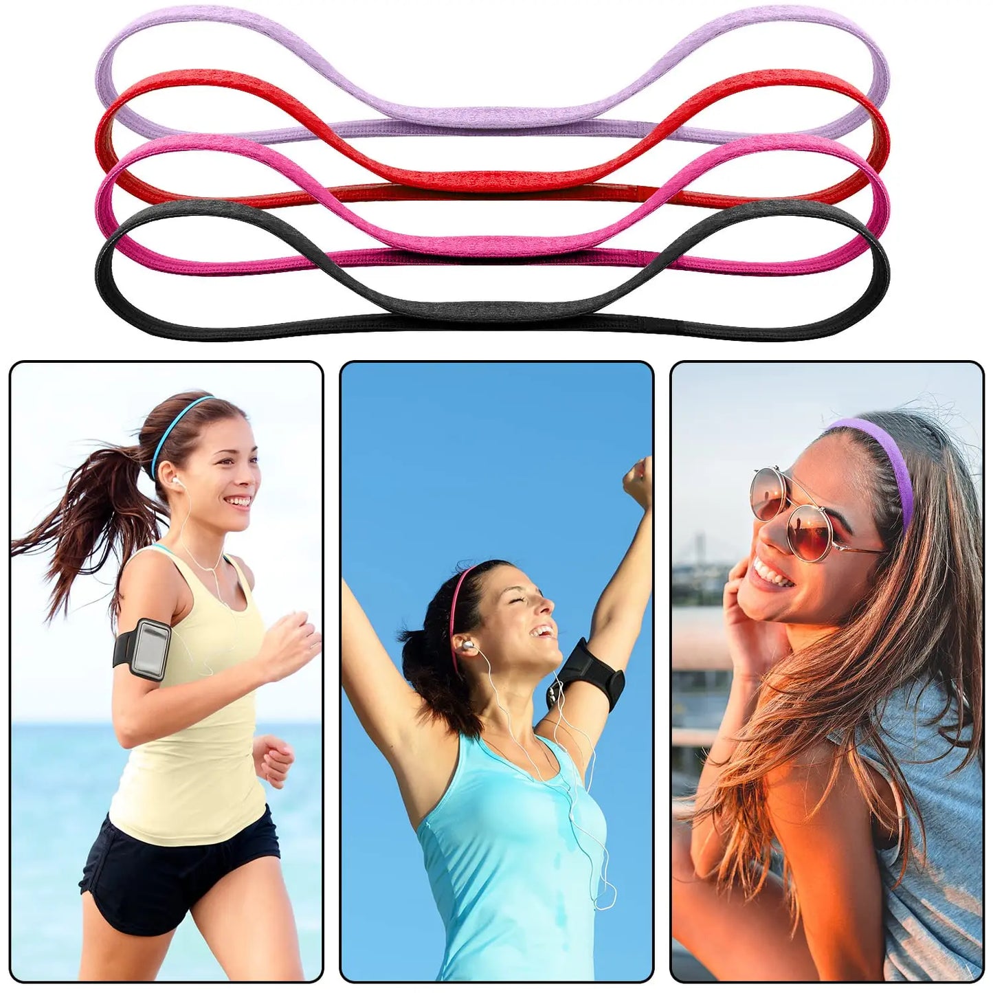 28 Non-Slip Elastic Headbands, 28 Colors, 1cm Wide, Silicone Grip for Sports, Yoga, Running