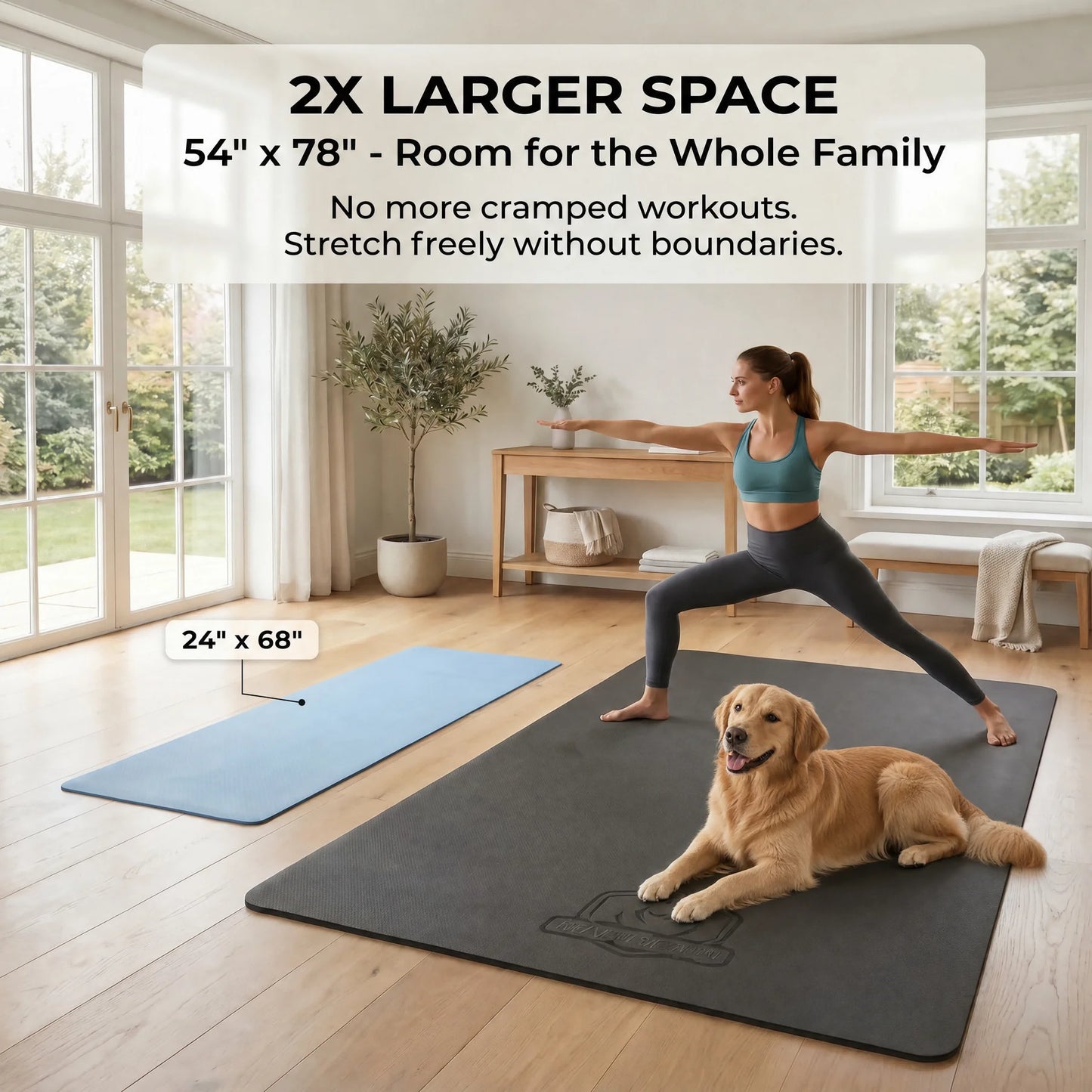 HAPBEAR Extra Large Yoga Mat for Women, 6mm/8mm Thick TPE Eco Friendly Non Slip Wide Exercise Mat for Pilates Home Gym Workout