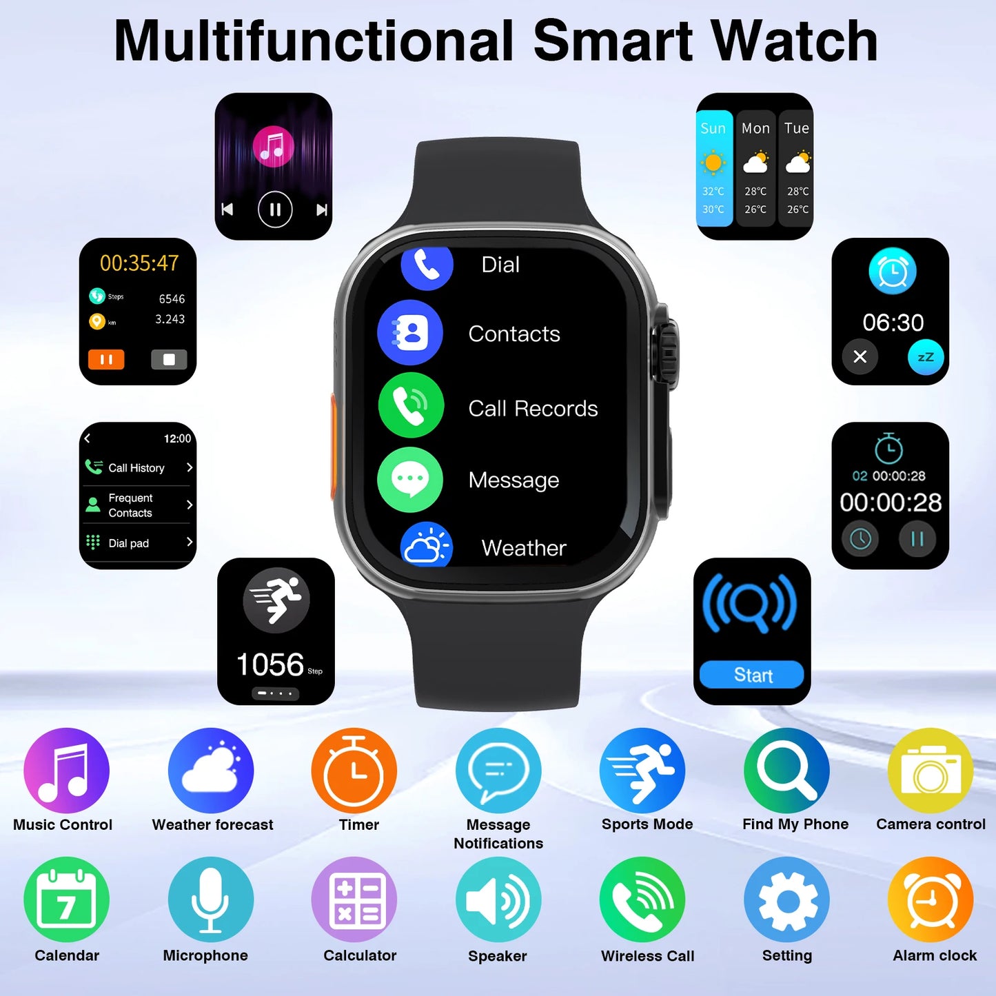 2026 New HD Full-Touch Smart Watch, Unisex - Wireless Calling/Multiple Sports Modes/Fitness Tracker, for Android and IPhone,Perfect Gift for Family and Friends
