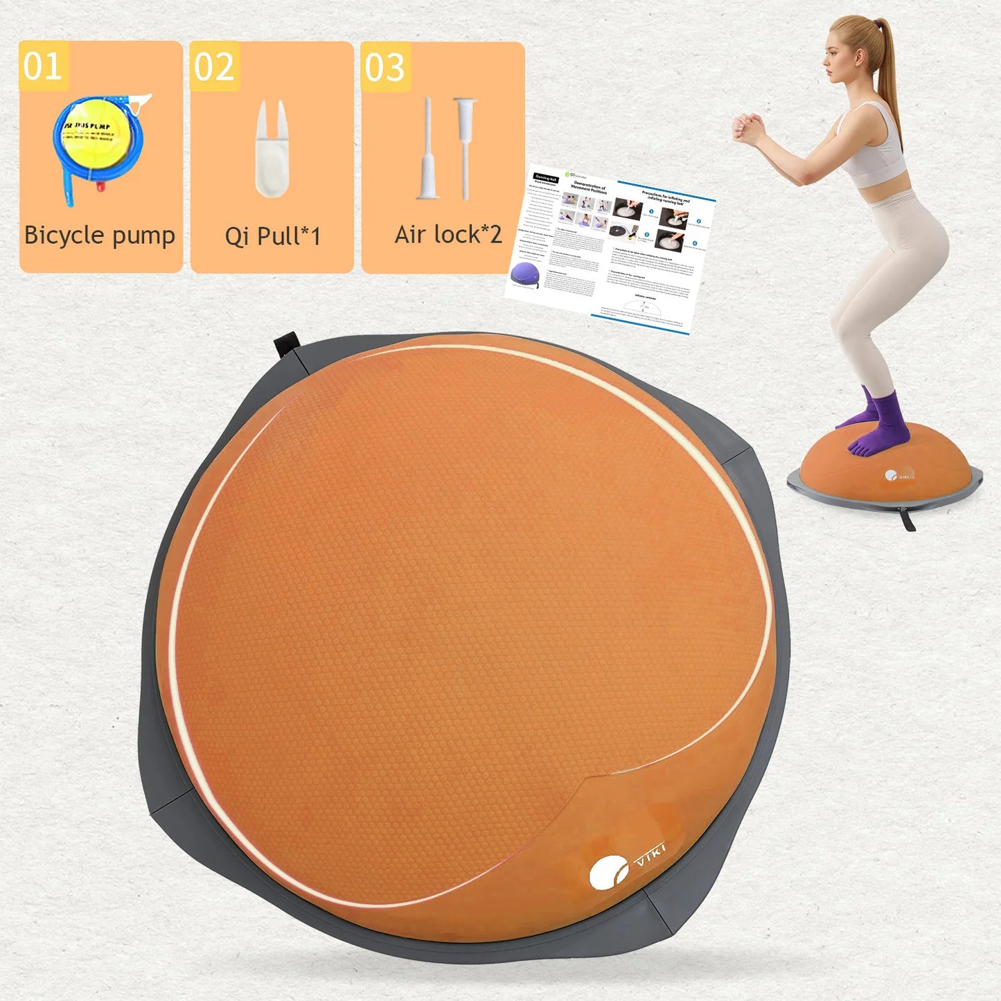 workout equipment for home， balancing ball，half ball balance trainer，core training equipment， 27.5 inch Yoga Exercise Ball for H