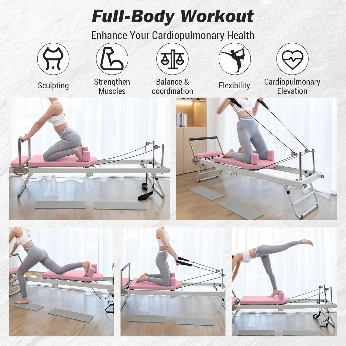 Pilates Reformer Machine Foldable For Home Gym Adjustable Workout Equipment