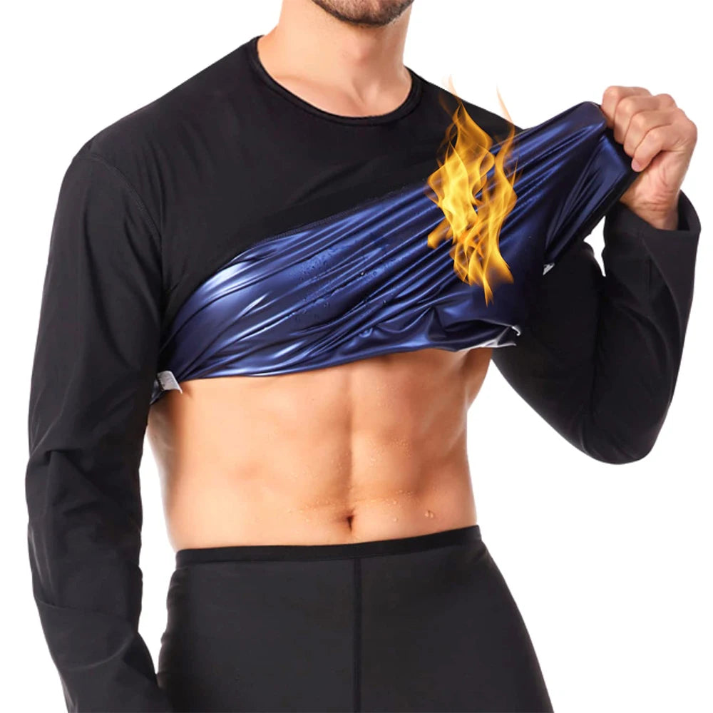 Sauna Shirt for Men Sweat Suit Compression Long Sleeve Top Weight Loss Body Shaper Shirts for Workout Sports