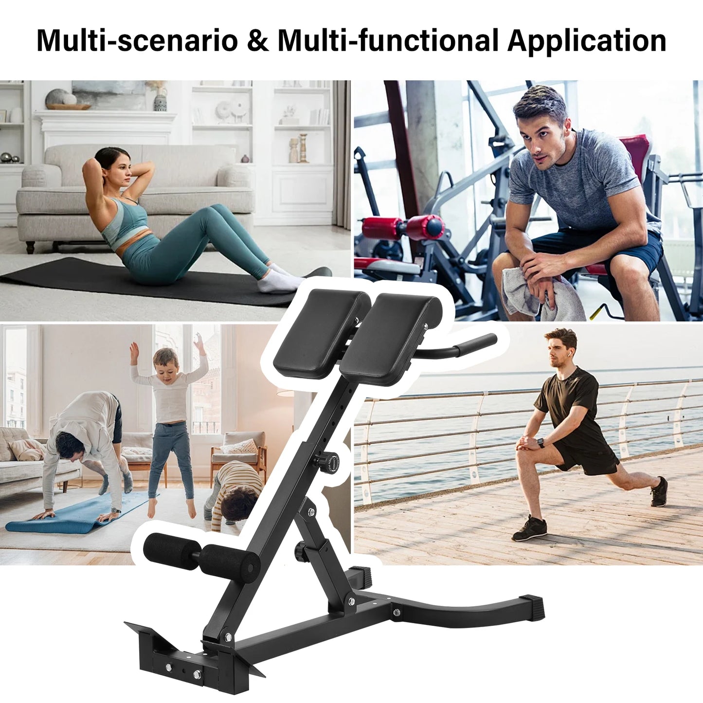 Folding Roman Chair Back Extension Bench, Adjustable Hyperextension Bench – Portable Lower Back Exercise Machine for Core Strength Training at Home Gym