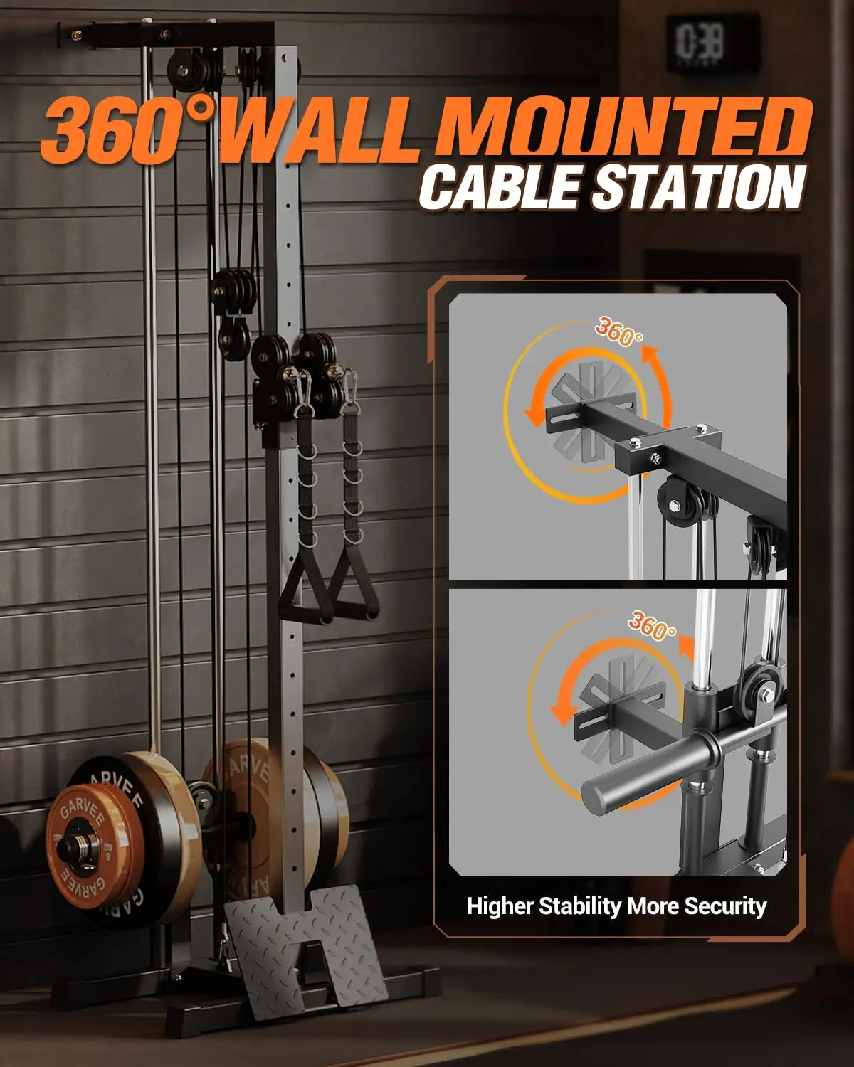 Pulldown Machines, Wall Mount Cable Station for Home Gym, Adjustable Dual Pulleys Cable Crossover Machine with 18 Positions, Heavy Duty Upper Body Weight Machines Workout Equipment