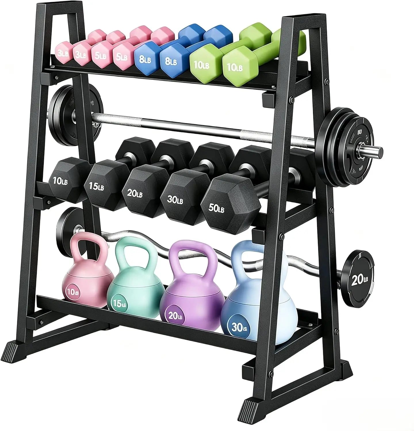 3-Tier Trapezoidal H-Frame Dumbbell Rack 1300LBS Capacity Weight Stand For Dumbbells Kettlebells Weight Plates Home Gym