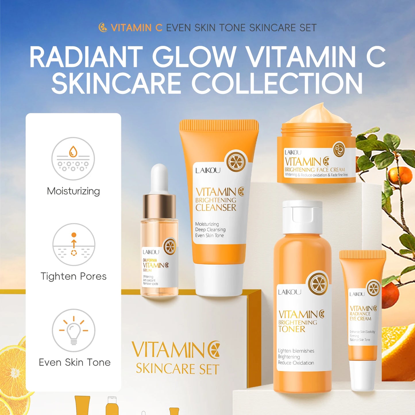 LAIKOU Vitamin C Skincare Set Brightening 5 Piece Kit