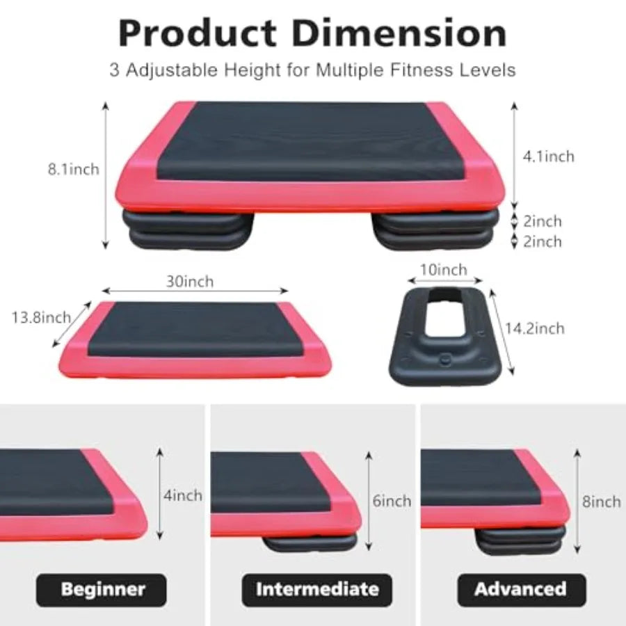 28.5'' Exercise Aerobic Step Platform, 4-6-8inAdjustable Fitness Stepper Workout with 4 Stackable Risers, Aerobics Stepper Work