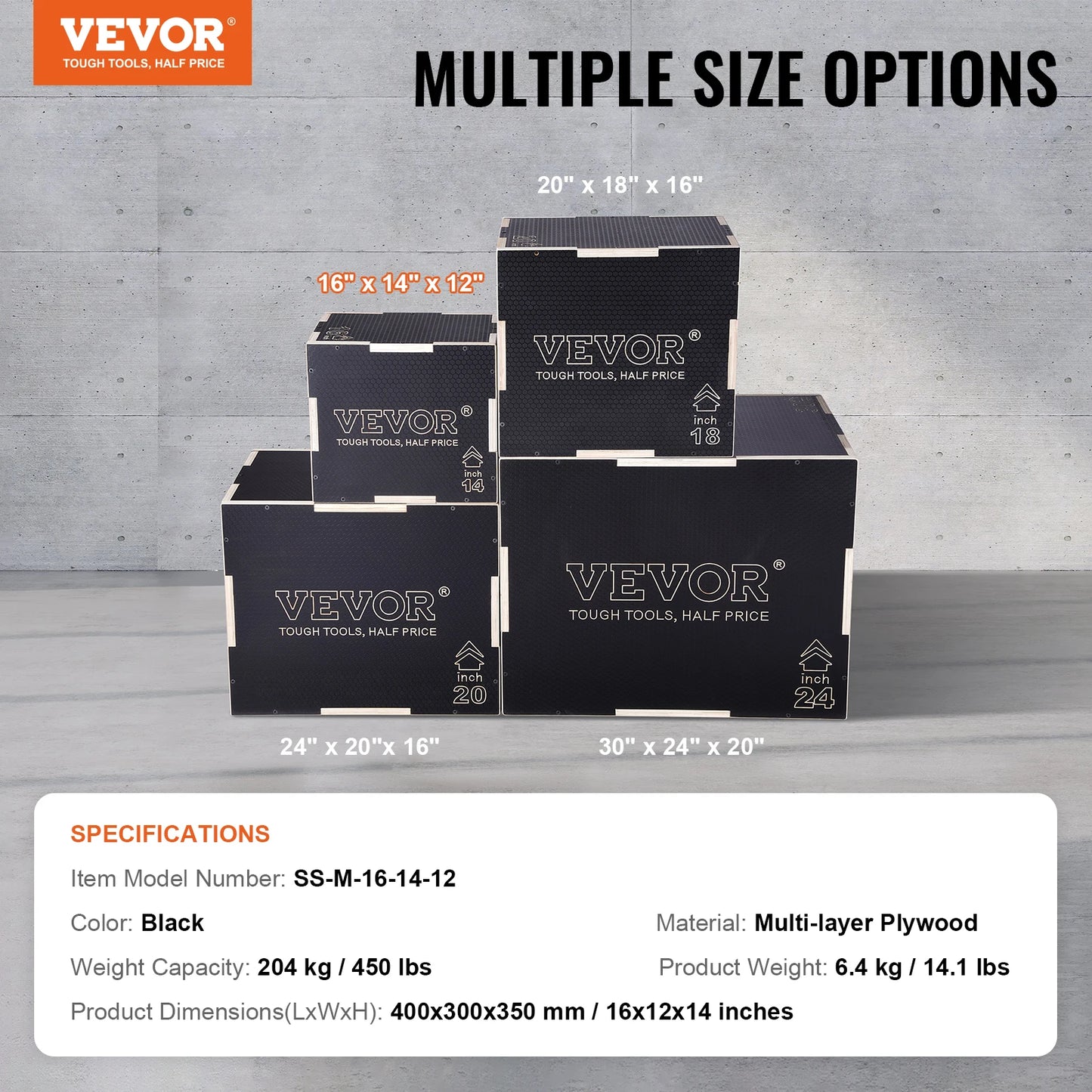 VEVOR 3 in 1 Plyometric Jump Box Wooden Plyo Box Black, Anti-Slip Surface for Home Gym Training Conditioning Strength Training