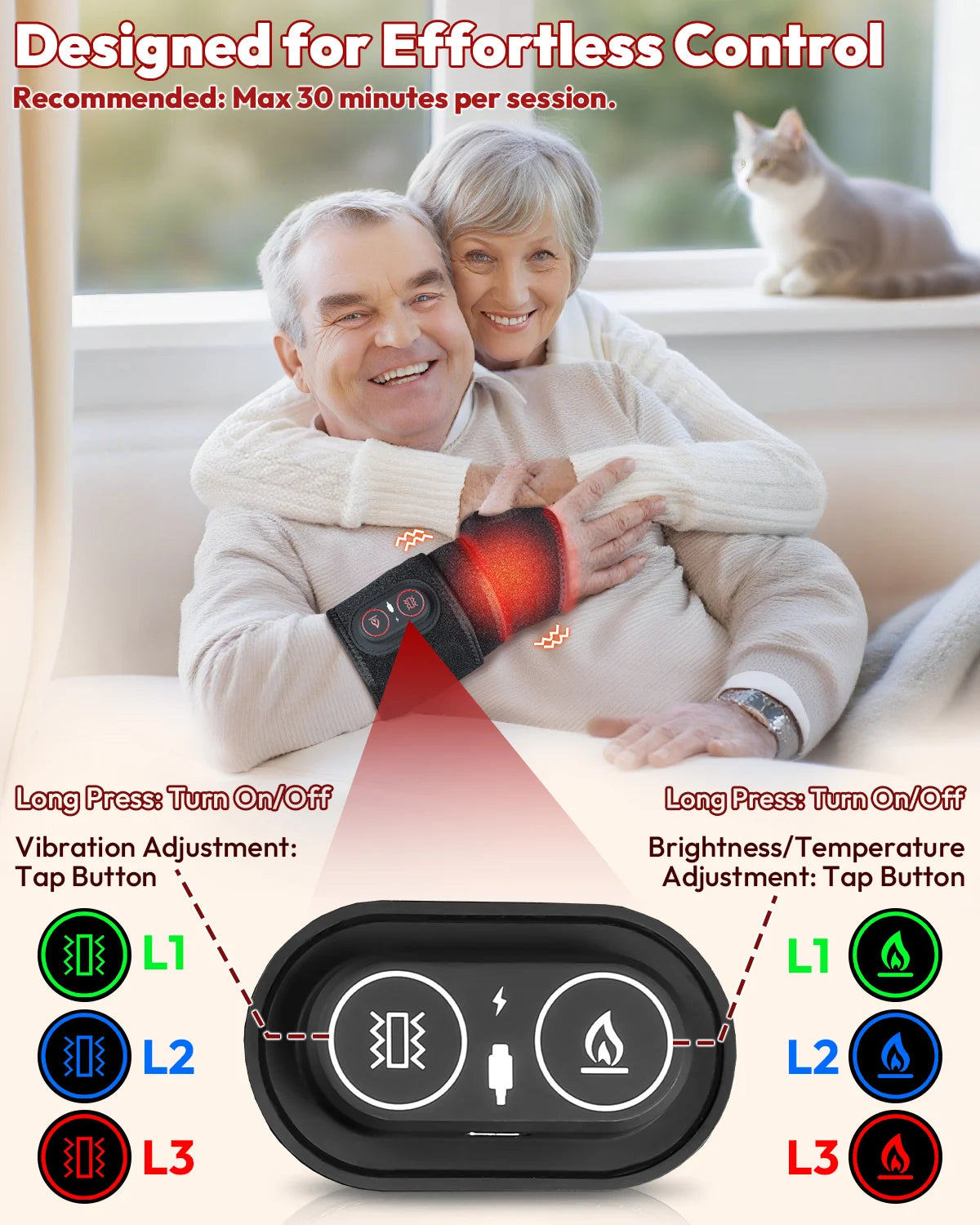 Cordless Infrared Red Light Therapy Wrap With Heat And Vibration