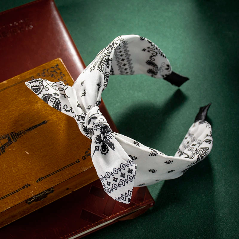 Fashion Cotton Cashew Flowers Printing Soft Wide Hairhoop Hair Accessories for Women Casual Bow Cross Ethnic Headband 2030