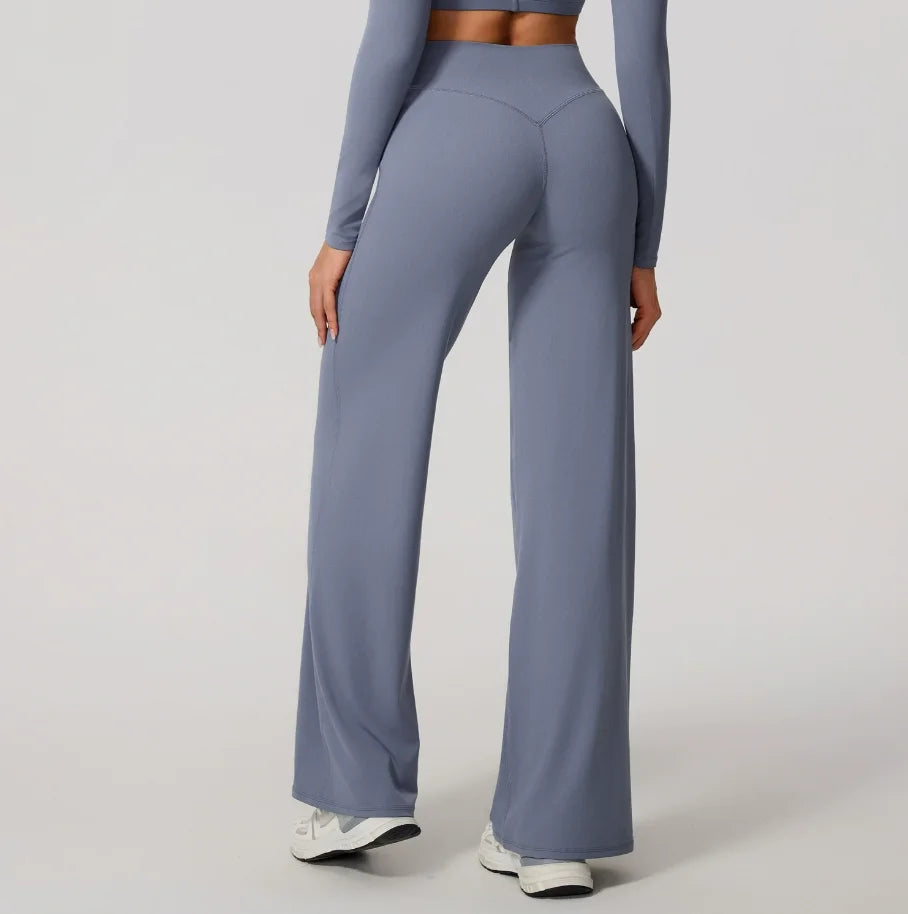 Women Yoga Wide-leg pants Straight Leg Bottoms Naked Feel Pilates Running Sports Trousers Women's Mid-Waist GYM Pants Leggings