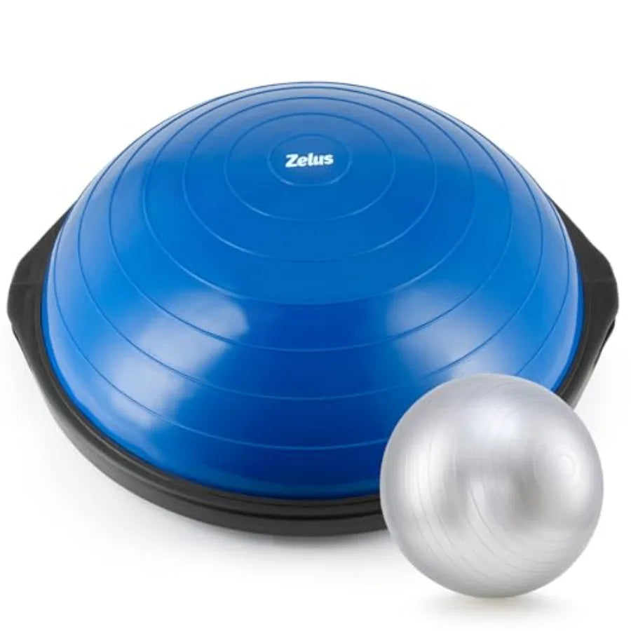 Balance Ball for home gym use PVC material blue color supports up to 660lb with nonslip base and includes 2 resistance bands pu