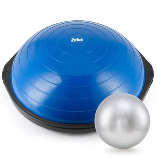 Balance Ball for home gym use PVC material blue color supports up to 660lb with nonslip base and includes 2 resistance bands pu