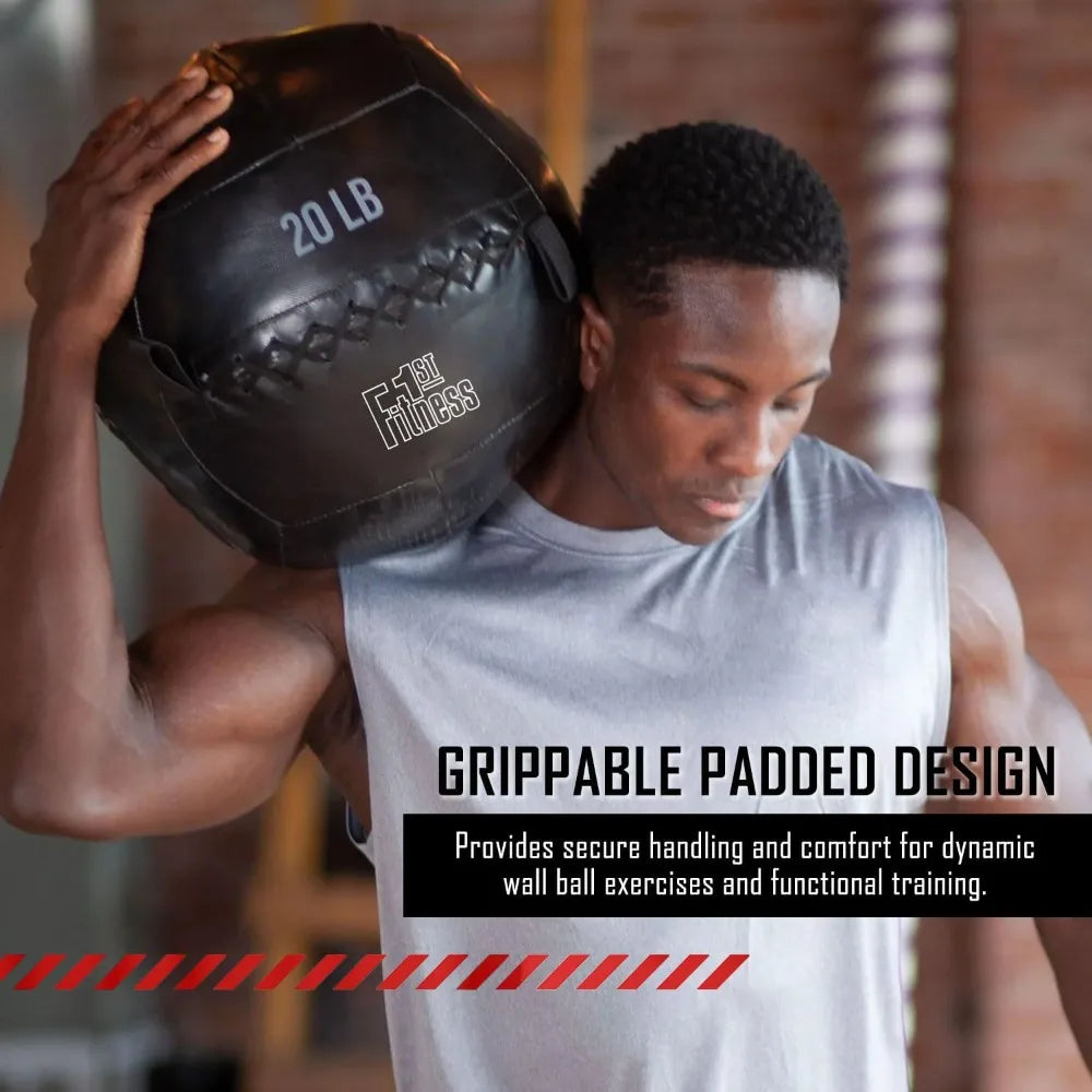 Fitness First Soft Wall Ball, 5-25 LBS, Durable Reinforced for Core Strength Building, Cardio